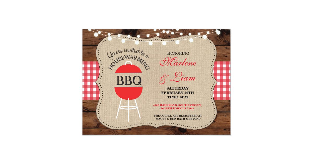 Housewarming BBQ Red Rustic New Home Invitation