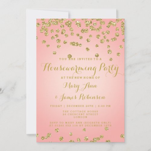 Housewarming Blush Pink  Gold Glitter Confetti Invitation