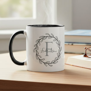 Housewarming Botanical Leaf Wreath Monogram Mug