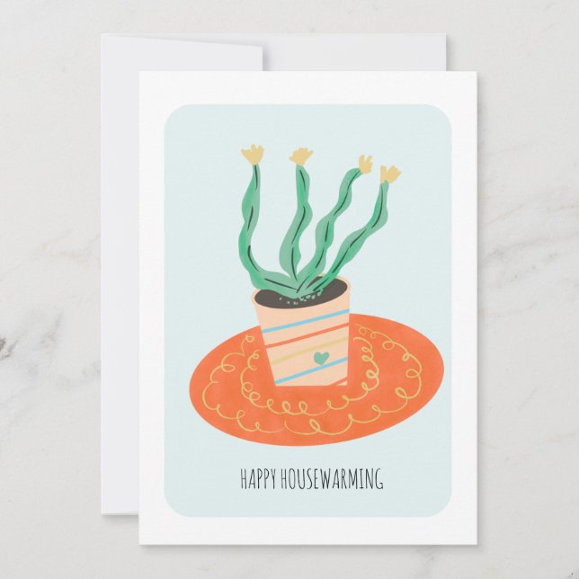 Housewarming Cactus House Plant Art New Home Card (Front)