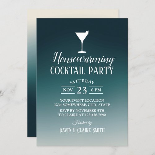 Housewarming Cocktail Party Elegant Teal Ombre Invitation