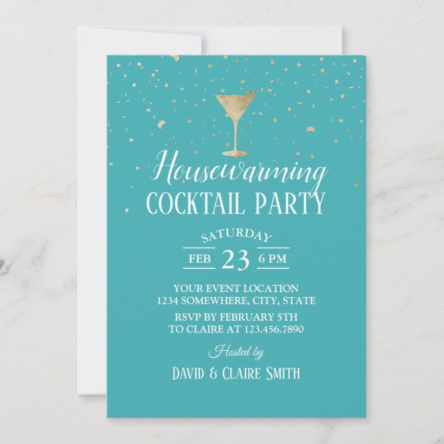 Housewarming Cocktail Party Elegant Turquoise Invitation (Front)