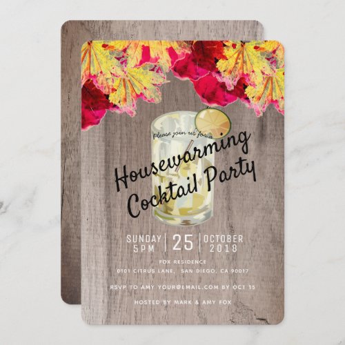 Housewarming Cocktail Party Fall Wood Invitation