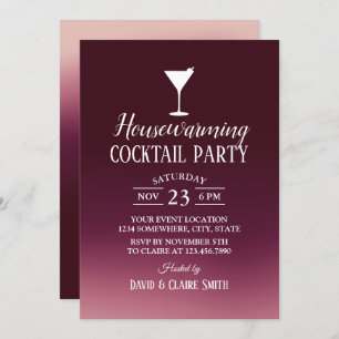 Housewarming Cocktail Party Modern Burgundy Ombre Invitation