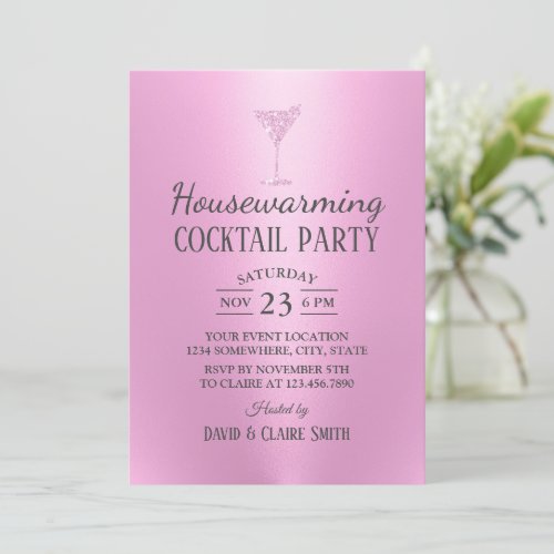 Housewarming Cocktail Party Modern Pink Invitation