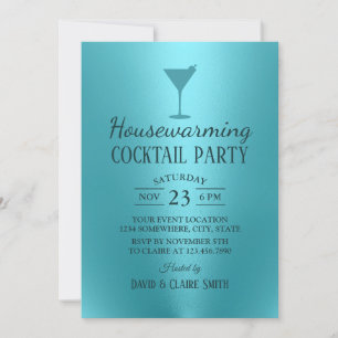 Housewarming Cocktail Party Modern Turquoise Invitation