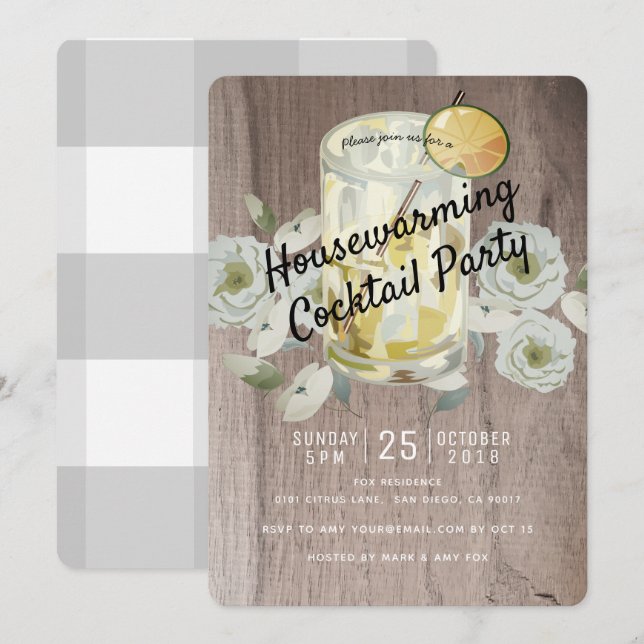 Housewarming Cocktail Party Wood Invitation (Front/Back)