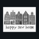 Housewarming Cute Houses Amsterdam Travel B&W Postcard<br><div class="desc">Send a message with this sweet whimsical Amsterdam houses pattern art postcard.You can customize it and change or add text too. Add your own text on the back side. Check my shop for lots more colors and patterns! And more matching items too like totes, stickers, magnets, hats and tees. Let...</div>
