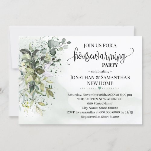 Housewarming Eucalyptus Greenery Dust watercolor Invitation