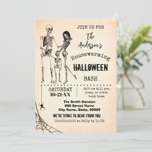 Housewarming Family Halloween Party Skeletons Invitation