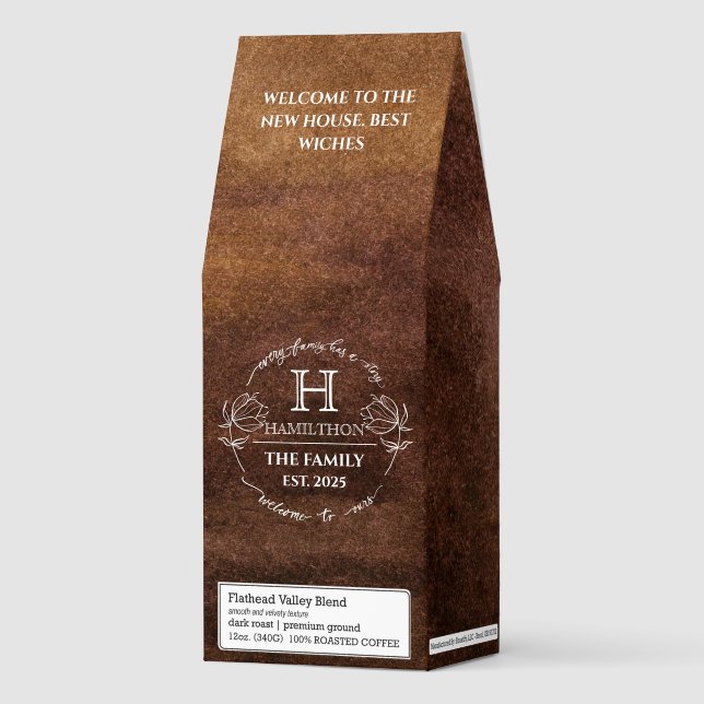  Housewarming Family Monogram Floral New House  Roasted Coffee (Front)