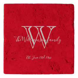 Housewarming gift family name monogrammed cool red trivet