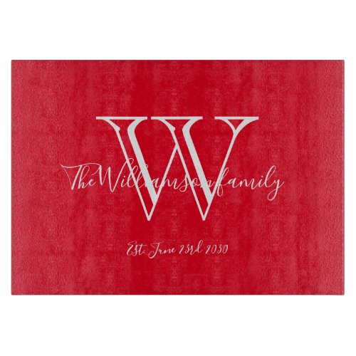 Housewarming Gift Monogram Family Name Chic Red Cutting Board