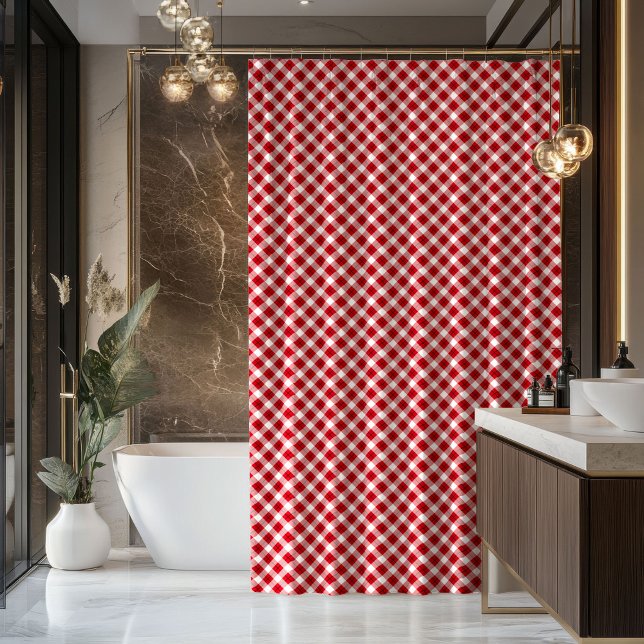 Housewarming Gift Red Black Tartan Shower Style Curtain (Housewarming Gift Red Black Tartan Shower Style)