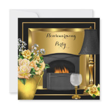 Housewarming Gold Roses Decor Wine Glass Black
