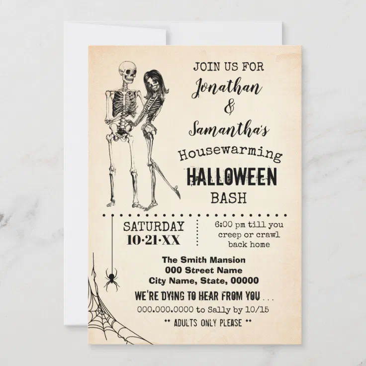 Housewarming Halloween Party Bash Skeleton Couple Invitation Zazzle