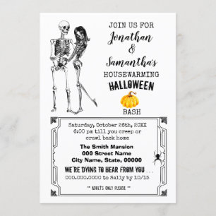 Housewarming Halloween party skeleton goth couple Invitation