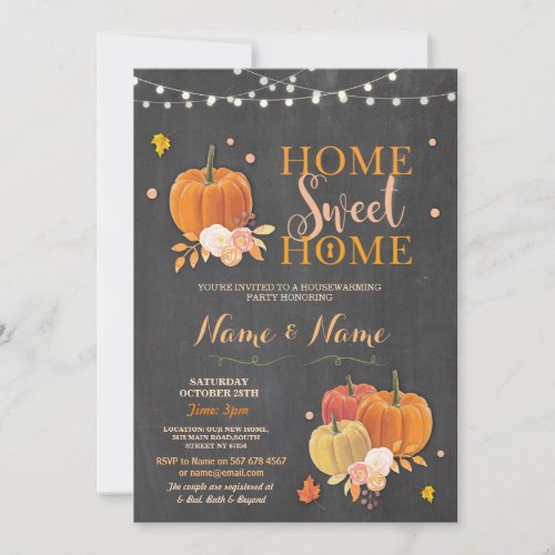 Housewarming Home Sweet Chalk Fall Pumpkin Invite
