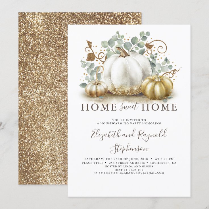 Housewarming Home Sweet Fall White Pumpkin Invitation Zazzle
