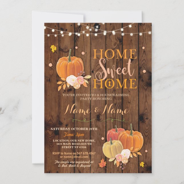 Housewarming Home Sweet Home Fall Pumpkin Invite (Front)