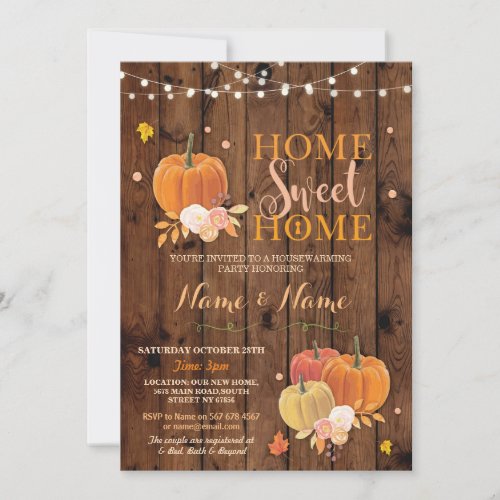 Housewarming Home Sweet Home Fall Pumpkin Invite