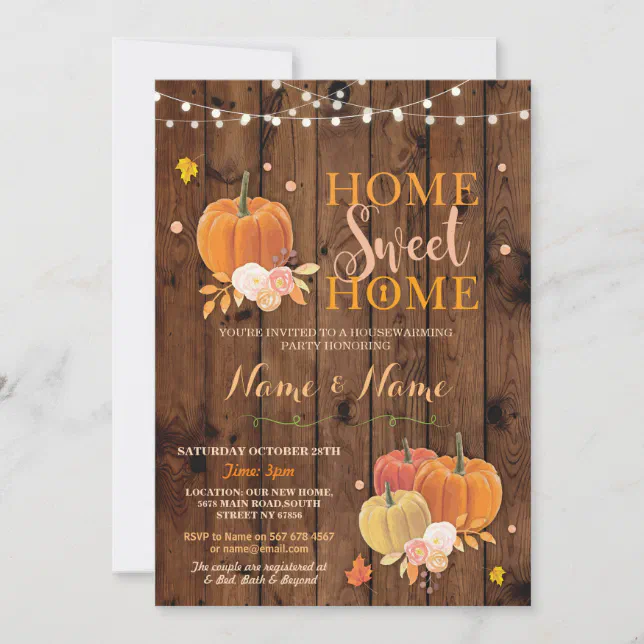 Housewarming Home Sweet Home Fall Pumpkin Invite Zazzle