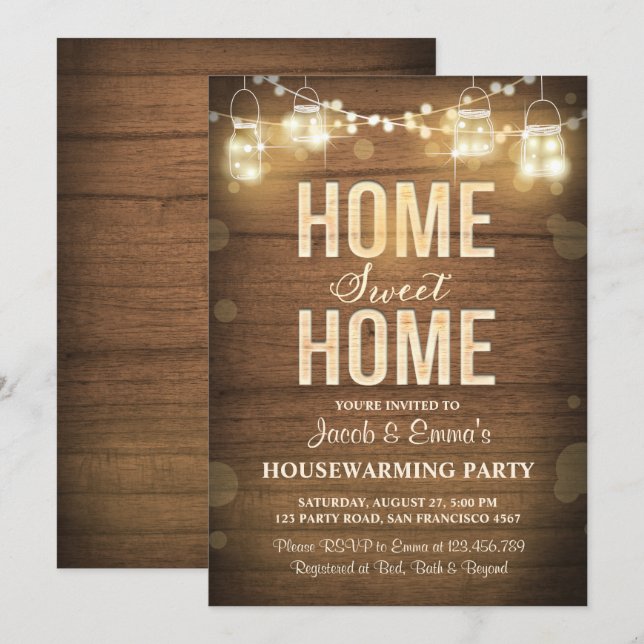 Housewarming invitation Home Sweet Home Rustic (Front/Back)