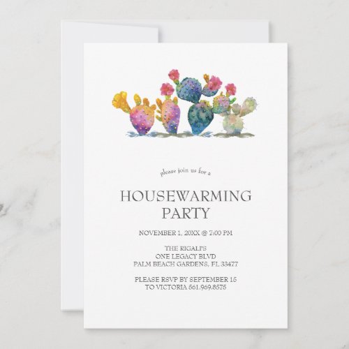 Housewarming Invitations Watercolor Cactus