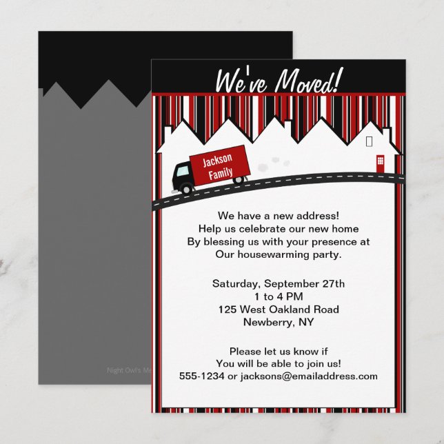 Housewarming Moving Truck Party Red & Black Invitation (Front/Back)