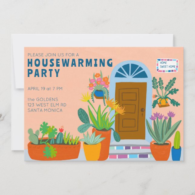 HOUSEWARMING NEW HOME Colorful Front Door Party Invitation (Front)