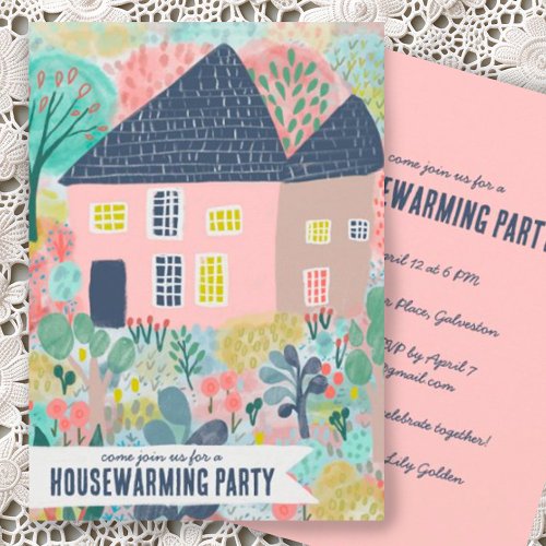 Housewarming New Home Garden Watercolor Cute Party Invitation