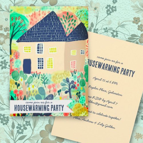 Housewarming New Home Garden Watercolor Cute Party Invitation