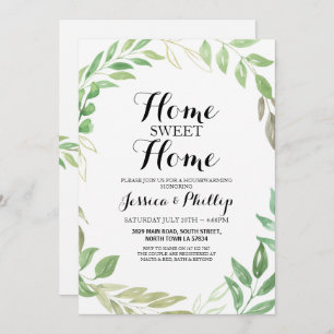 Housewarming New Home House Foliage Leaves Green Invitation