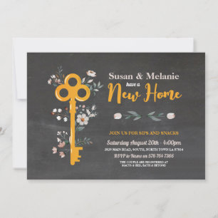 Housewarming New Home House Key Florals Chalk Invitation
