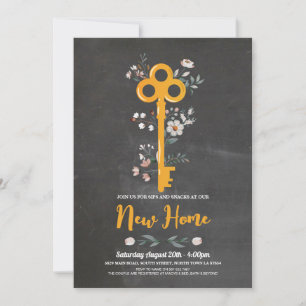 Housewarming New Home House Key Florals Chalk Invitation