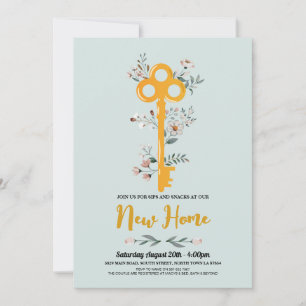 Housewarming New Home House Key Florals Mint Invitation