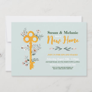 Housewarming New Home House Key Florals Mint Invitation