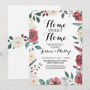 Housewarming New Home House Red Floral Foliage Invitation