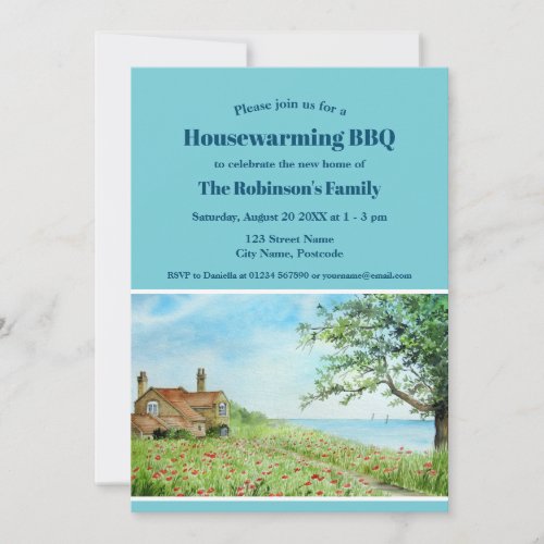 Housewarming New Home Poppy Field Watercolor Invitation