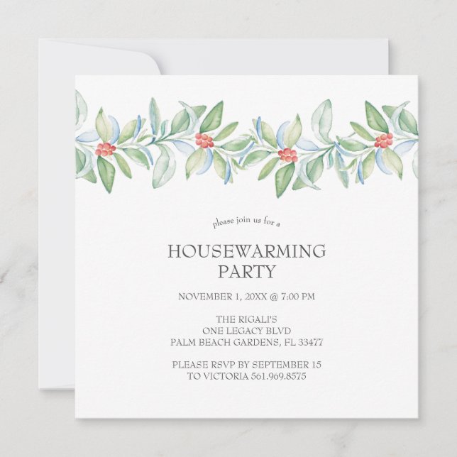 Housewarming Part Invitations Watercolor Christmas (Front)