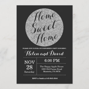 Housewarming Party Black Silver Glitter Invitation