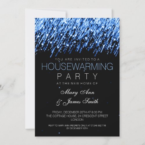 Housewarming Party Blue Falling Stars Invitation