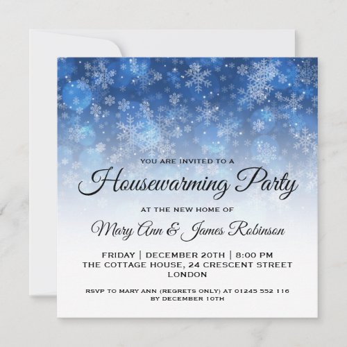 Housewarming Party Blue Holiday Sparkle Invitation