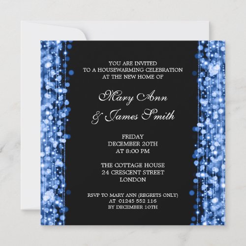 Housewarming Party Blue Lights  Sparkles Invitation