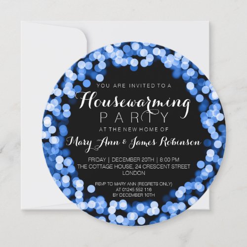 Housewarming Party Blue Sparkly Lights Invitation