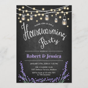 Housewarming Party - Chalkboard Mason Jar Lavender Invitation
