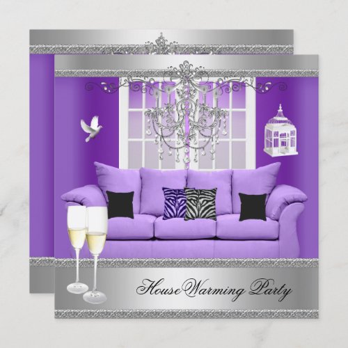 HouseWarming Party Champagne Chandelier Sofa Invitation