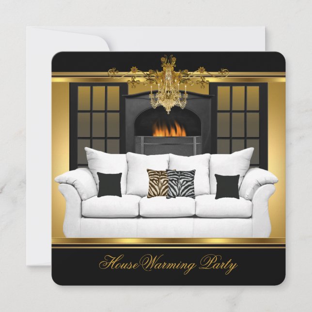 Housewarming Party Chandelier Gold Black Invitation (Front)