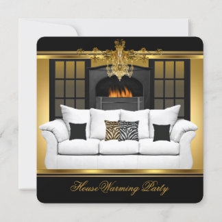 Housewarming Party Chandelier Gold Black Invitation