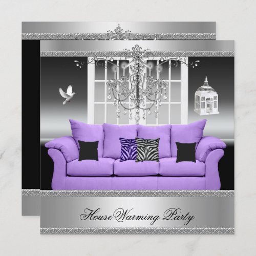 HouseWarming Party Chandelier Purple Silver White Invitation